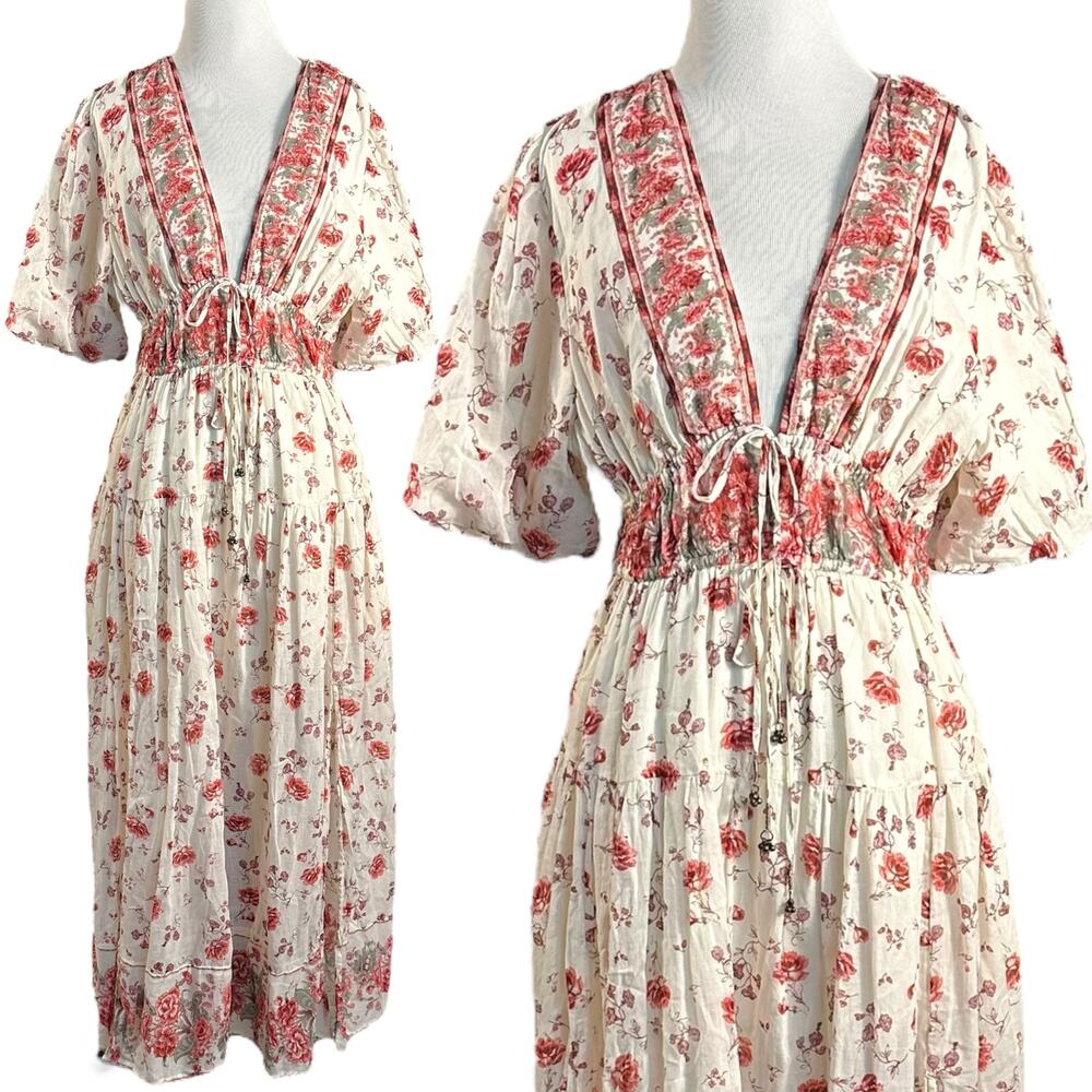 Free People Lysette Maxi Dress in Tea Combo Small Bohemian Gypsy Indian Cotton - Picture 8 of 15